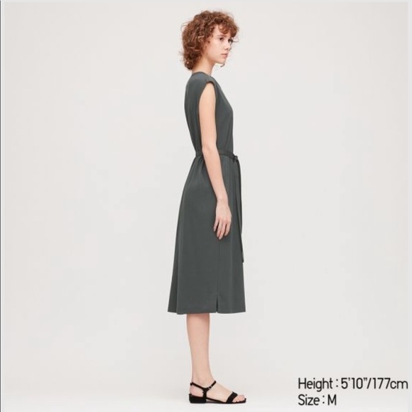UNIQLO | NWT CREWNECK SLEEVELESS COTTON SHIFT DRESS MIDI LENGTH W/ BELT A-LINE - Picture 7 of 9